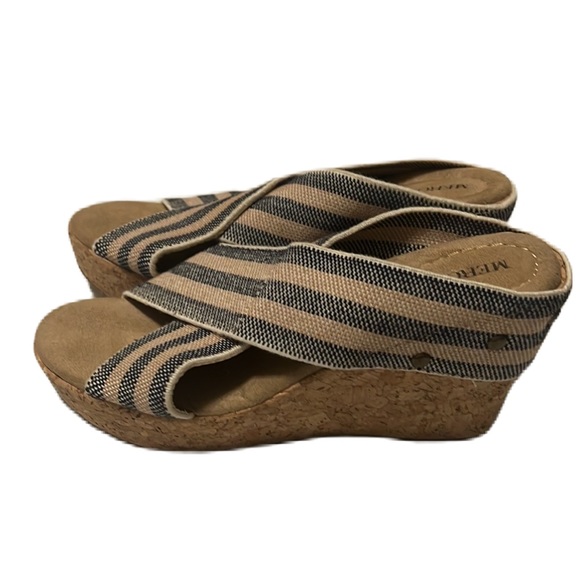Women’s MERONA, Open-Toe, Wedge Sandals, Beige/Blue/Tan, Size 7 - Picture 3 of 6